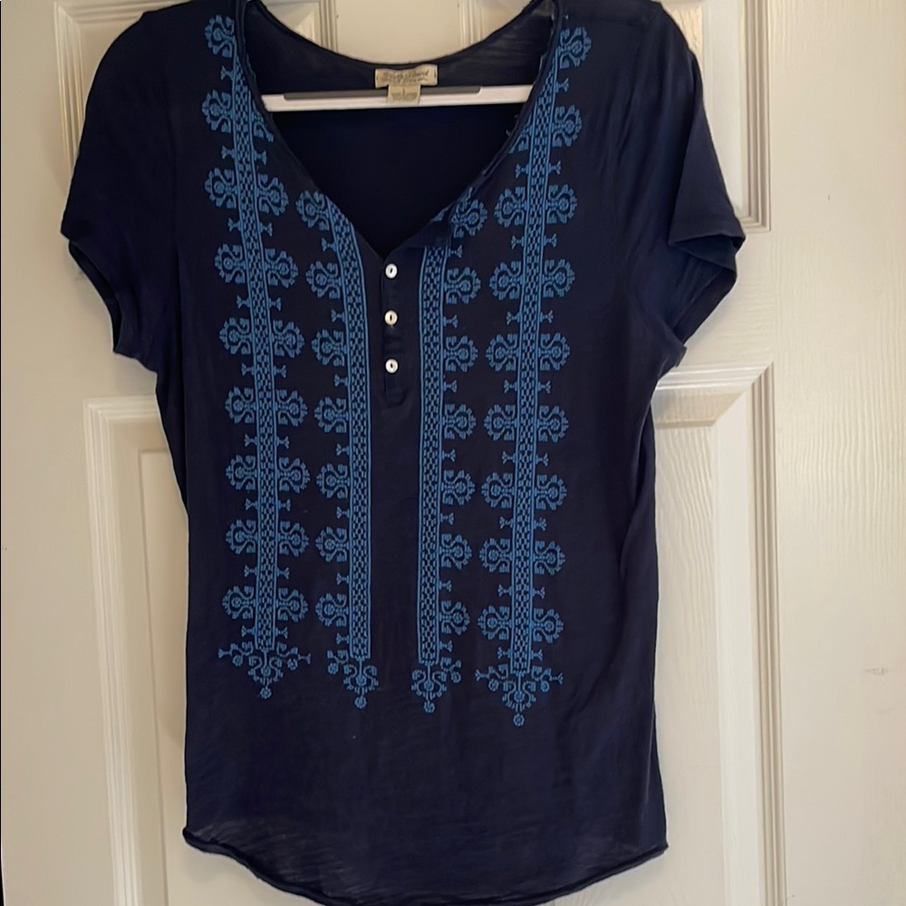 Navy Blue Embroidered Women's Top